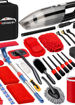 41Pcs Car Wash Cleaning Kit with High Power Handheld Vacuum Windshield Cleaning Tool Collapsible Bucket Detailing Brushes Tire Brush Towels Complete Detailing Set for Car