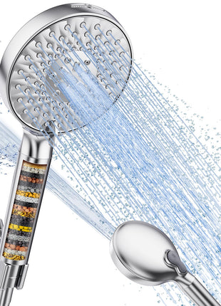 SR SUN RISE Filtered Shower Head with Handheld High Pressure 9 Spray Mode Showerhead Detachable Shower Head Water Softener Filters Beads for Hard Water Remove Chlorine 1 Filter Chrome