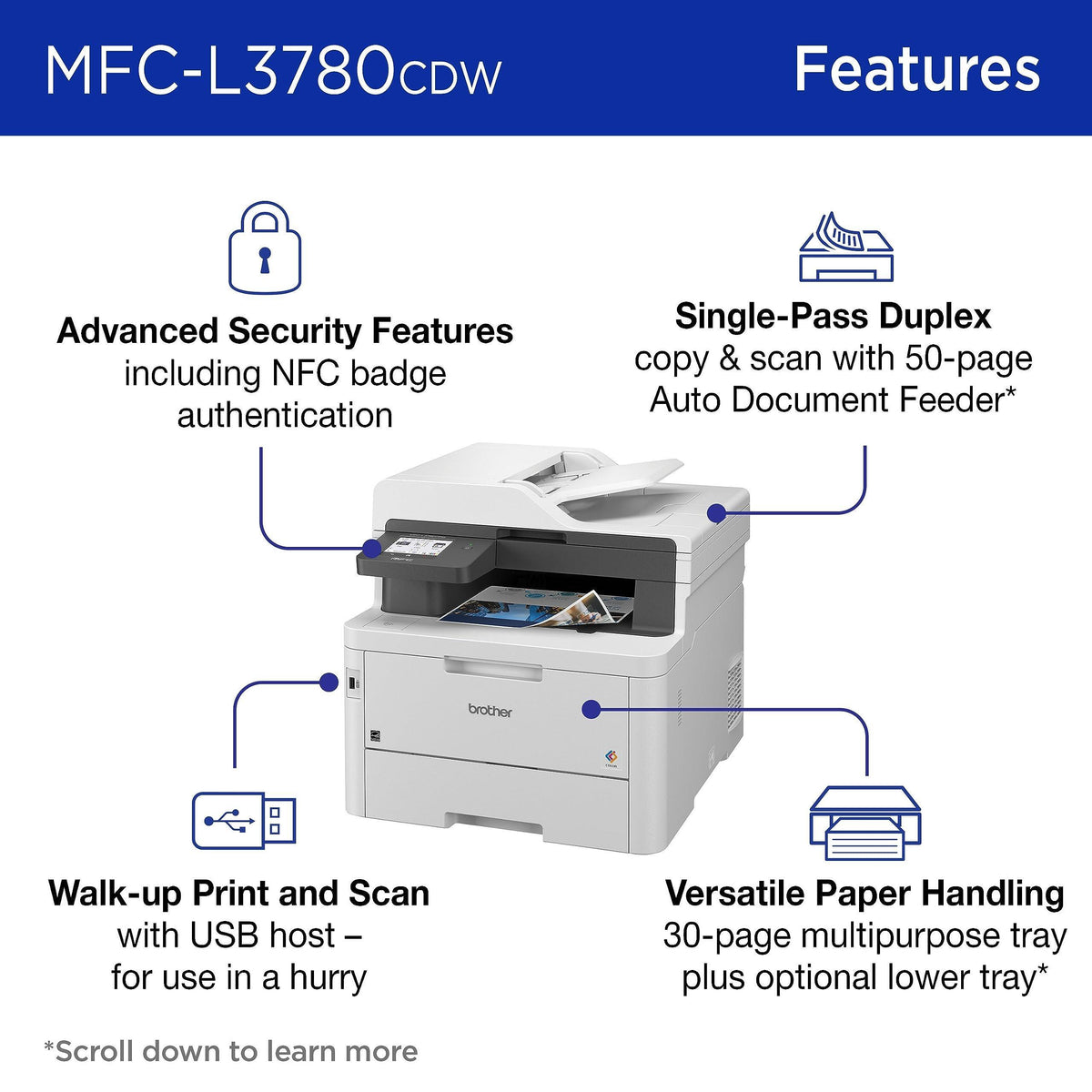 Brother MFC-L3780CDW Wireless Digital Color All-in-One Printer with Laser Quality Output, Single Pass Duplex Copy & Scan | Includes 2 Month Refresh Subscription Trial, Works with Alexa