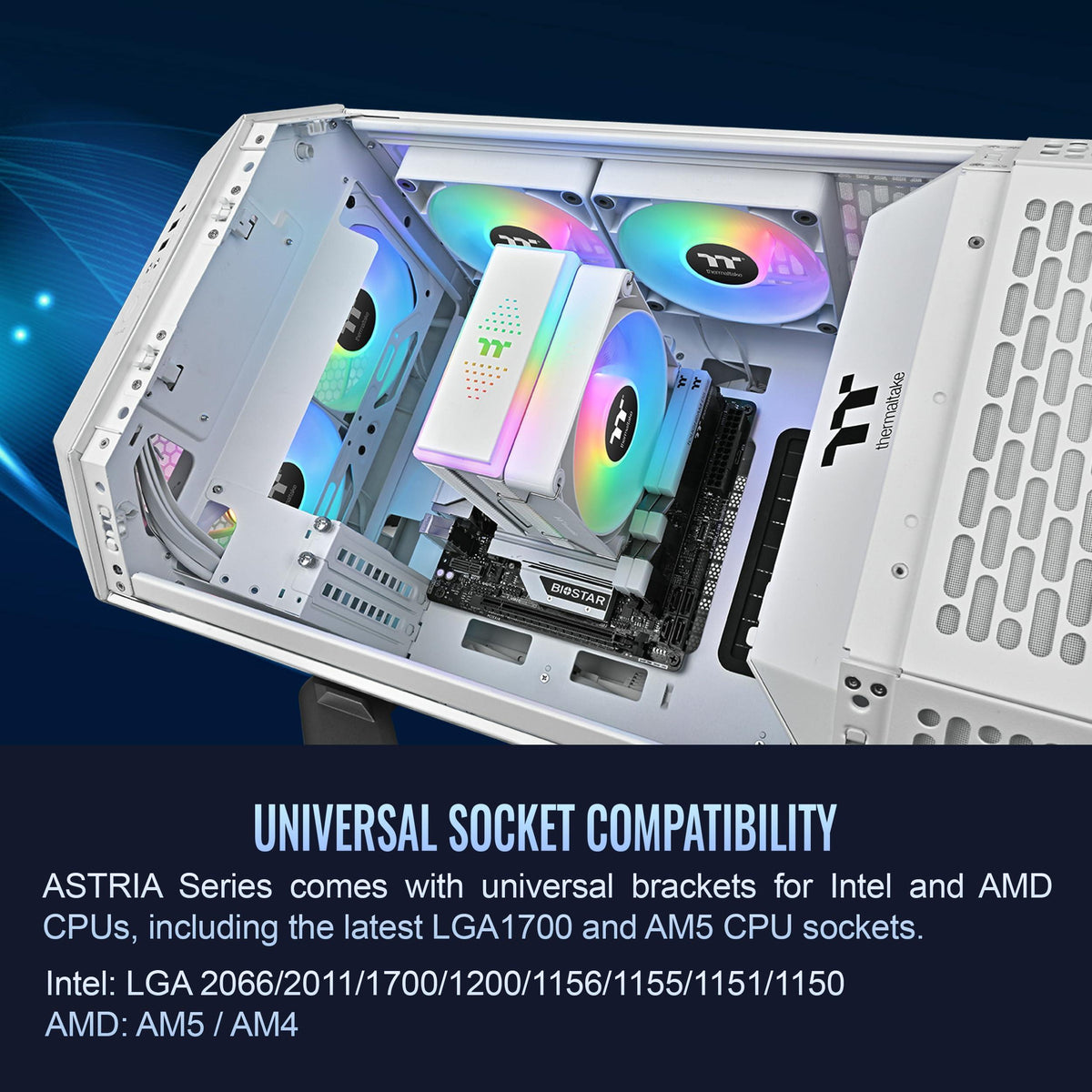 Thermaltake ASTRIA 200 ARGB CPU Cooler; 4 Copper Heat Pipes; 120mm PWM Fan; 500~1800RPM; Single Tower; Intel/AMD; 210W TDP; White; CL-P137-AL12SW-A