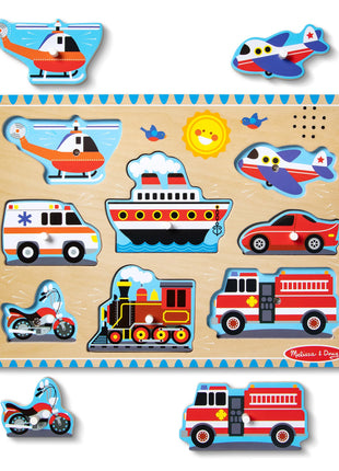 Melissa & Doug Vehicles Sound Puzzle - Wooden Peg Puzzle with Light-Activated Sound Effects (8 pcs) Puzzles for Toddlers, Wooden Puzzles for Kids Ages 2+ (Pack of 12)