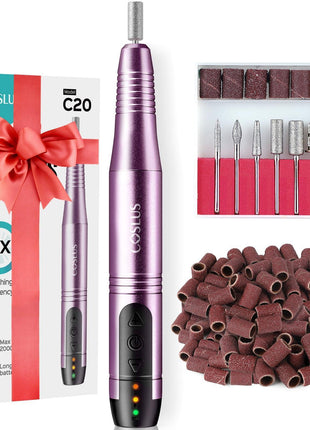 COSLUS Cordless Nail Drill Electric File: Professional for Acrylic Gel Dip Powder Nails Portable Nail Drill Machine Kit for Manicure Pedicure Nail Set with Everything Rechargeable Lightweight