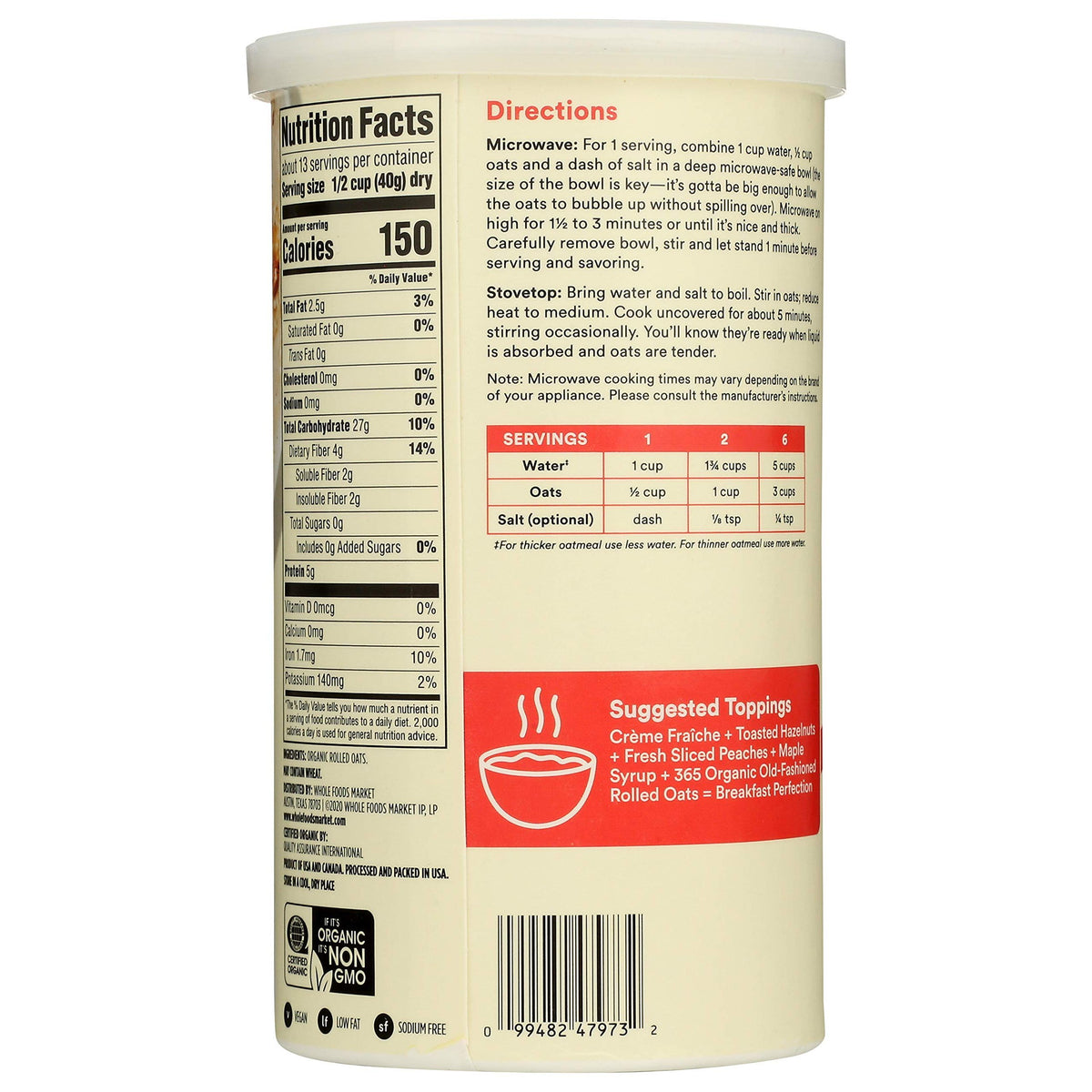 365 by Whole Foods Market, Organic Old Fashioned Rolled Oats, 18 Ounce