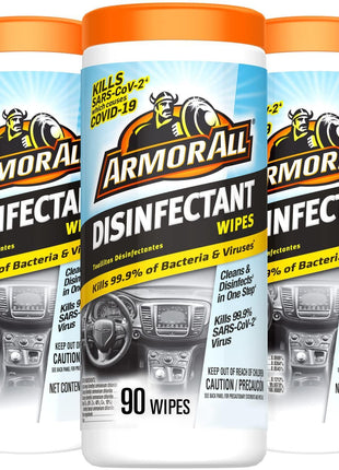 Armor All Car Disinfectant Wipes, Car Cleaning Wipes for Cars, Trucks, Motorcycles, 30 Wipes Each, 3 Pack