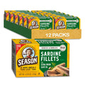 Season Sardines in Extra Virgin Olive Oil - Skinless & Boneless, Wild Caught, 22g of Protein, Keto Snacks, More Omega 3's Than Tuna, Kosher, High in Calcium, Canned Sardines - 4.37 Oz Tins, 12-Pack