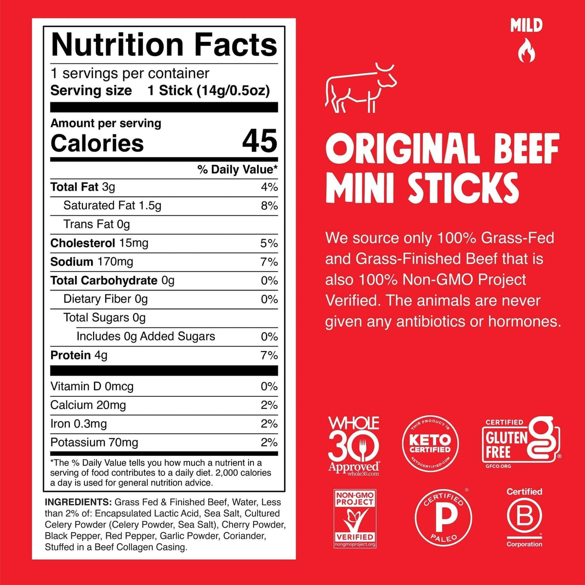 Chomps Snack Size Grass-Fed Original Beef Jerky Snack Sticks 0.5oz 24-Pack - Keto, Paleo, Whole30, 4g Lean Meat Protein, Gluten-Free, Zero Sugar Food, Non-GMO Chomplings