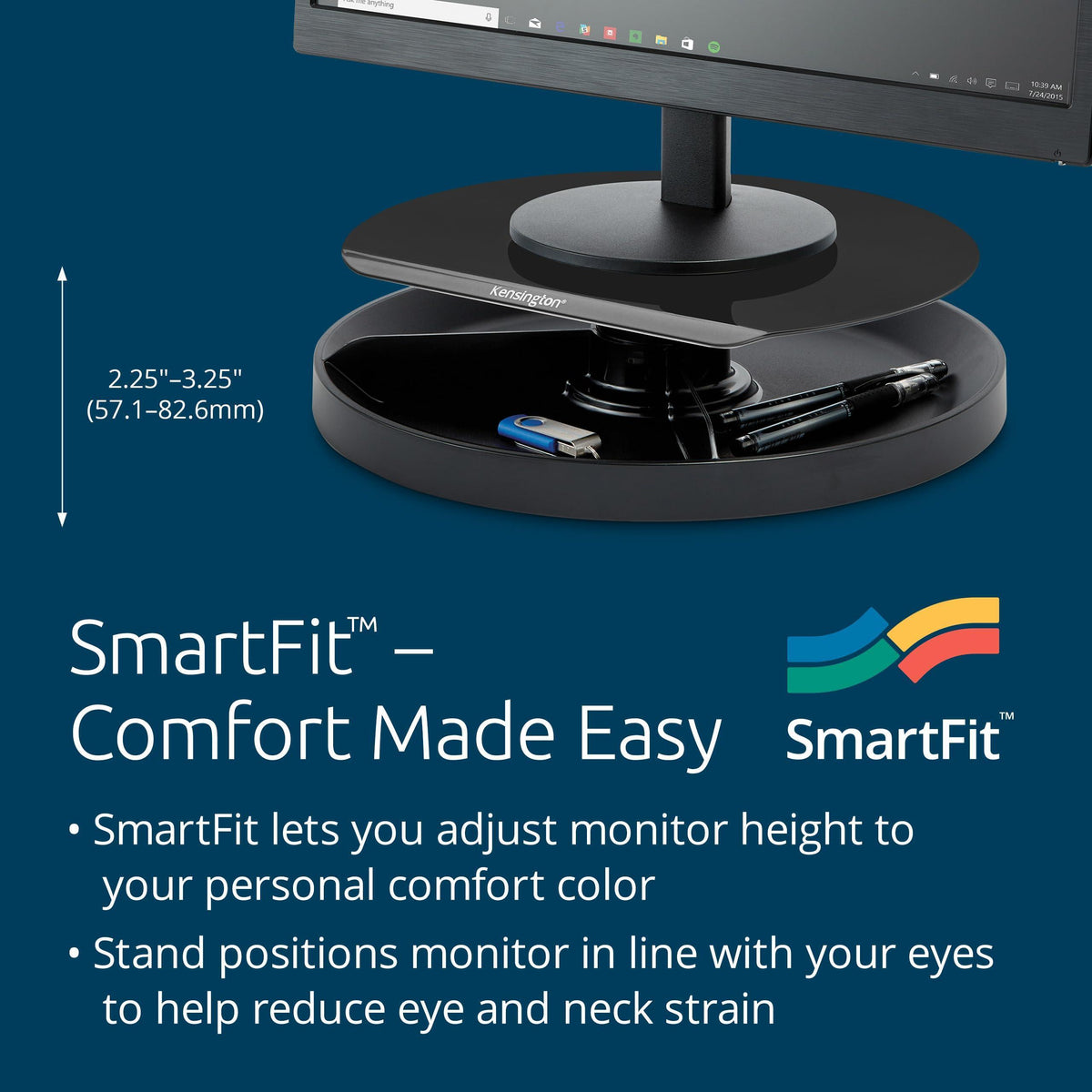Kensington Smart Fit Spin2 Monitor Stand - Black (K52787WW), 3.1" x 12.6" x 12.6"