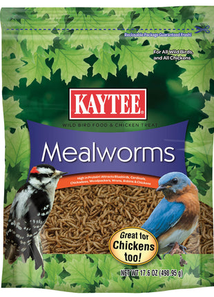 Kaytee Wild Bird Food Mealworms For Bluebirds, Wrens, Robins, Chickadees, Woodpeckers, Cardinals & Chickens, 17.6 Ounce