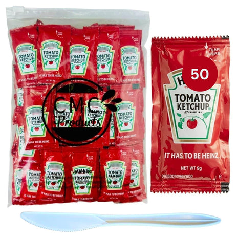 Gift Set: Ketchup Packets (9g)  - 50 Count with Spreader in Food-Safe Resealable Bag by CMC Products (approximately 50 packets)