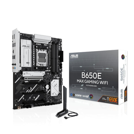 ASUS B650E MAX Gaming WiFi AMD B650 ATX Motherboard, DDR5, PCIe 5.0 Ready, 3X M.2 Slots, Wi-Fi 6E, Realtek 2.5Gb Ethernet, DisplayPort, HDMITM, USB 10Gbps Type-A & Type-C®, BIOS FlashbackTM, Aura Sync