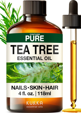 Kukka Essential Oils Tea Tree Oil for Skin, Hair, Nails & Toenails, Aromatherapy   4 Fl Oz / 118 ml, DIY Soap Making Scents