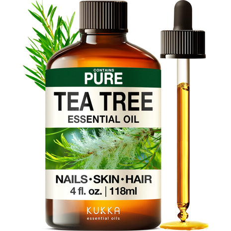 Kukka Essential Oils Tea Tree Oil for Skin, Hair, Nails & Toenails, Aromatherapy   4 Fl Oz / 118 ml, DIY Soap Making Scents
