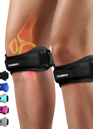 CAMBIVO 2 Pack Patella Tendon Knee Straps, Knee Brace for Women & Men with Extra Straps, Patella Bands for Pain Relief, Osgood Schlatter, Jumper's Knee, Tendonitis, Running, Basketball, Volleyball