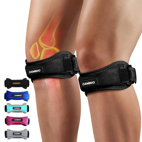 CAMBIVO 2 Pack Patella Tendon Knee Straps, Knee Brace for Women & Men with Extra Straps, Patella Bands for Pain Relief, Osgood Schlatter, Jumper's Knee, Tendonitis, Running, Basketball, Volleyball