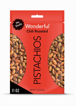 Wonderful Pistachios No Shells, Chili Roasted Nuts, 11 Ounce Resealable Bag, Protein Snacks, Gluten Free College Snacks, Healthy Snacks for Adults