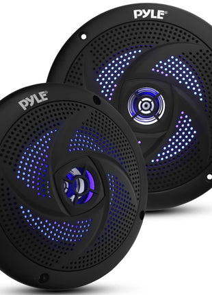 Pyle Marine Speakers -5.25 Inch 2 Way Waterproof and Weather Resistant Outdoor Audio Stereo Sound System with LED Lights,180 Watt Power and Low Profile Slim Style -1 Pair -PLMRS53BL (Black)