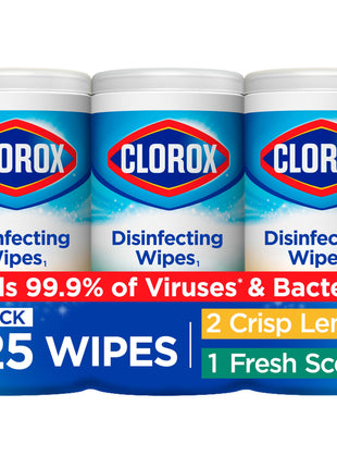 Clorox Disinfecting Wipes Value Pack, Household Essentials, Dorm Room Essentials, 75 Count, Pack of 3 (Package May Vary)