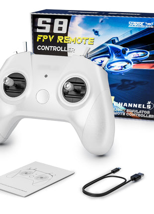FLYDrone S8 FPV Simulator Controller for Windows PC, USB-C Drone Flight Simulator Joystick, 8-Channel Mode 2 RC Training Remote with Non-Centering Throttle for Liftoff/DRL/Uncrashed (White)