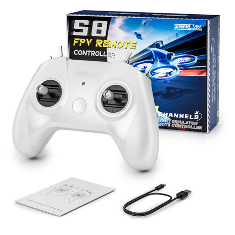 FLYDrone S8 FPV Simulator Controller for Windows PC, USB-C Drone Flight Simulator Joystick, 8-Channel Mode 2 RC Training Remote with Non-Centering Throttle for Liftoff/DRL/Uncrashed (White)