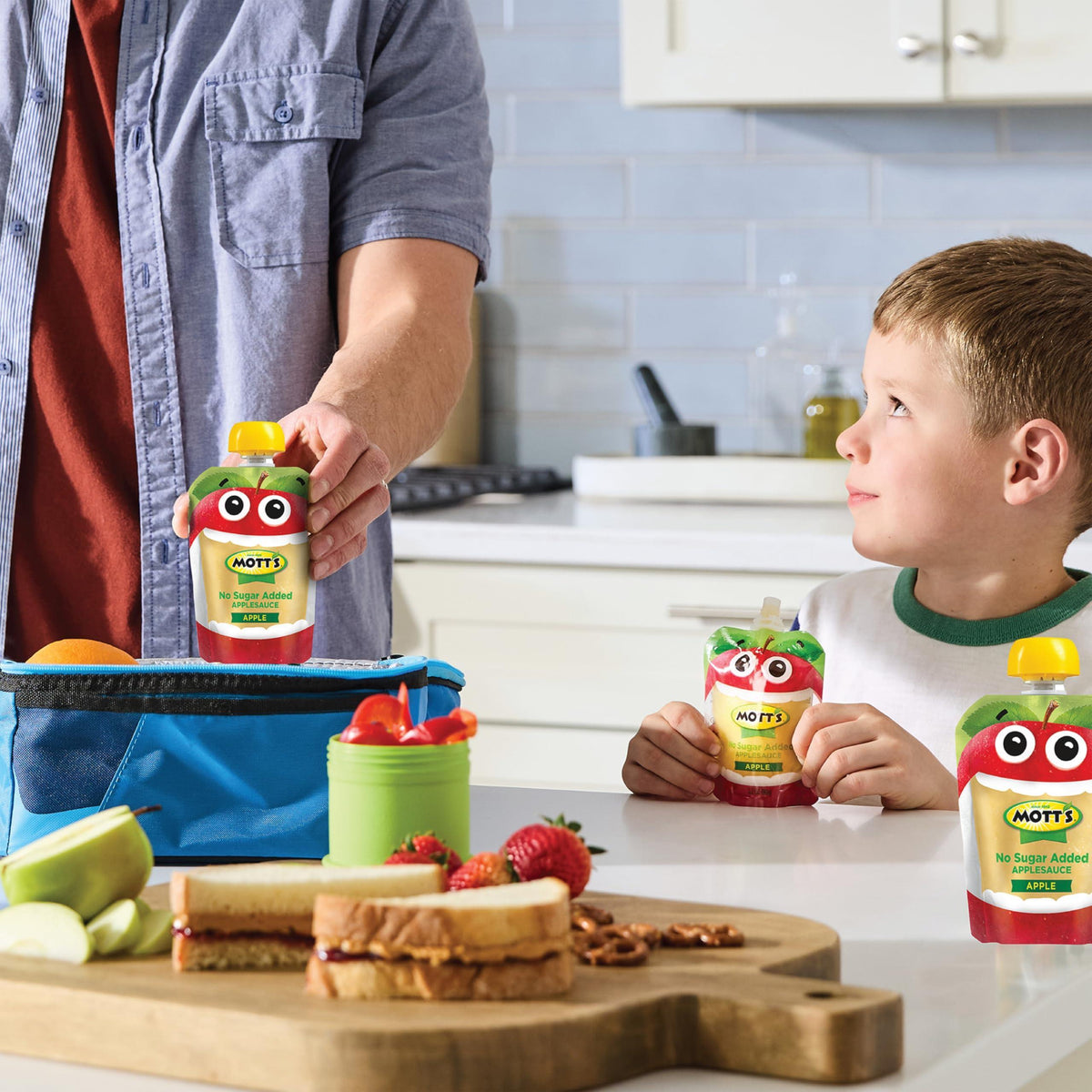 Mott's No Sugar Added Applesauce Variety Pack, 4 Flavors – Apple, Strawberry, Cinnamon & Blueberry, Made from Real Fruit, No Artificial Flavors, 3.2 Clear Pouches, 20 Pack