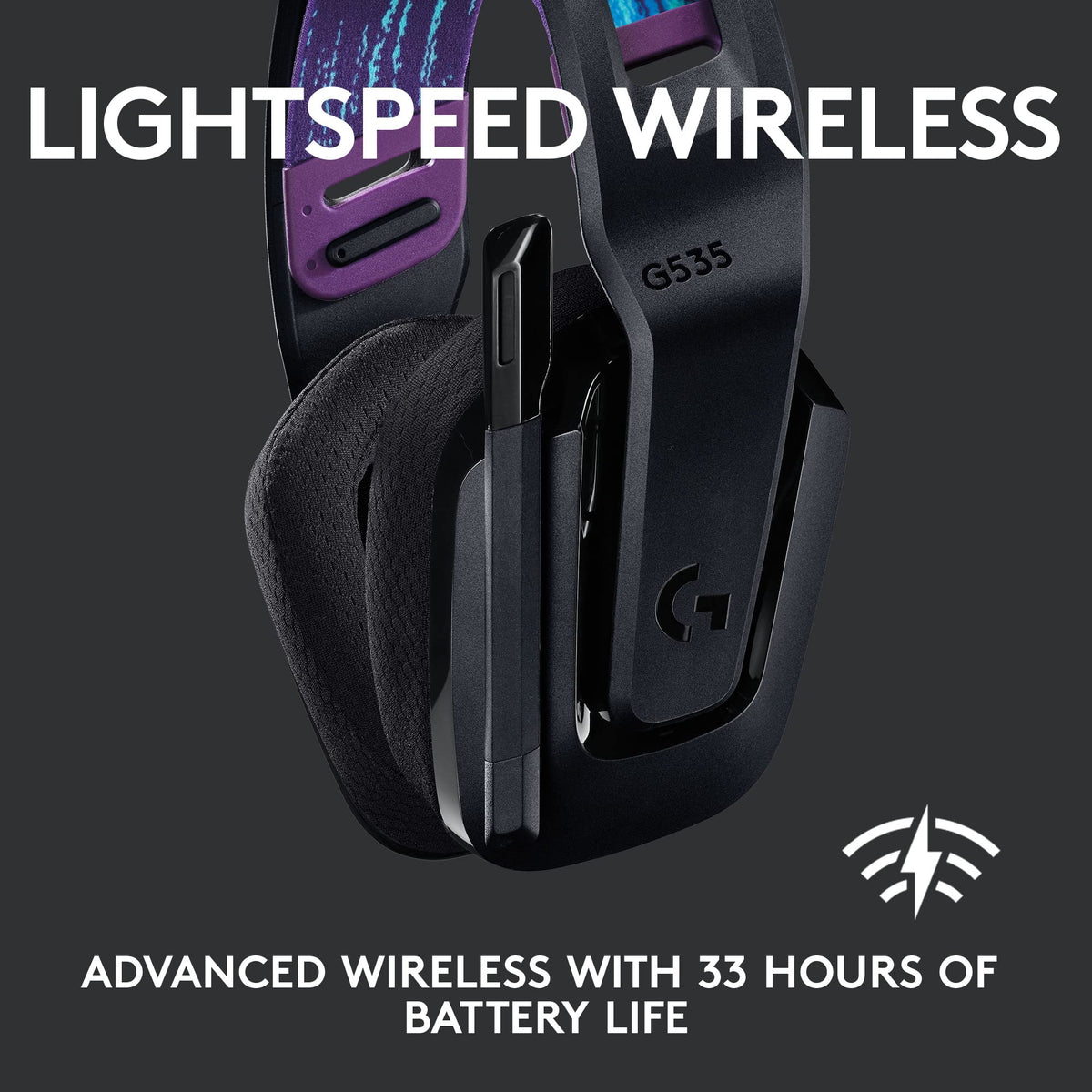 Logitech G535 LIGHTSPEED Wireless Gaming Headset - Lightweight on-ear headphones, flip to mute mic, stereo, USB rechargeable - Black