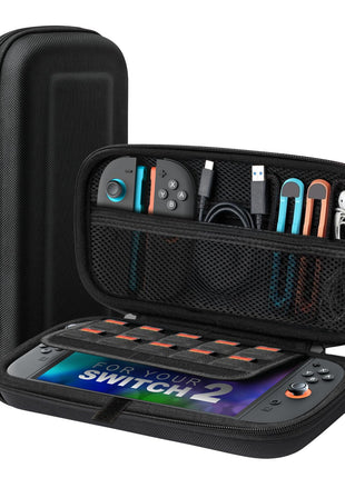 TiMOVO Carrying Case for Nintendo Switch 2 (2025), Black | Large Capacity, Hard Shell Protective, 10 Game Card Slots, Pockets for Console & Accessories, Portable Travel Pouch