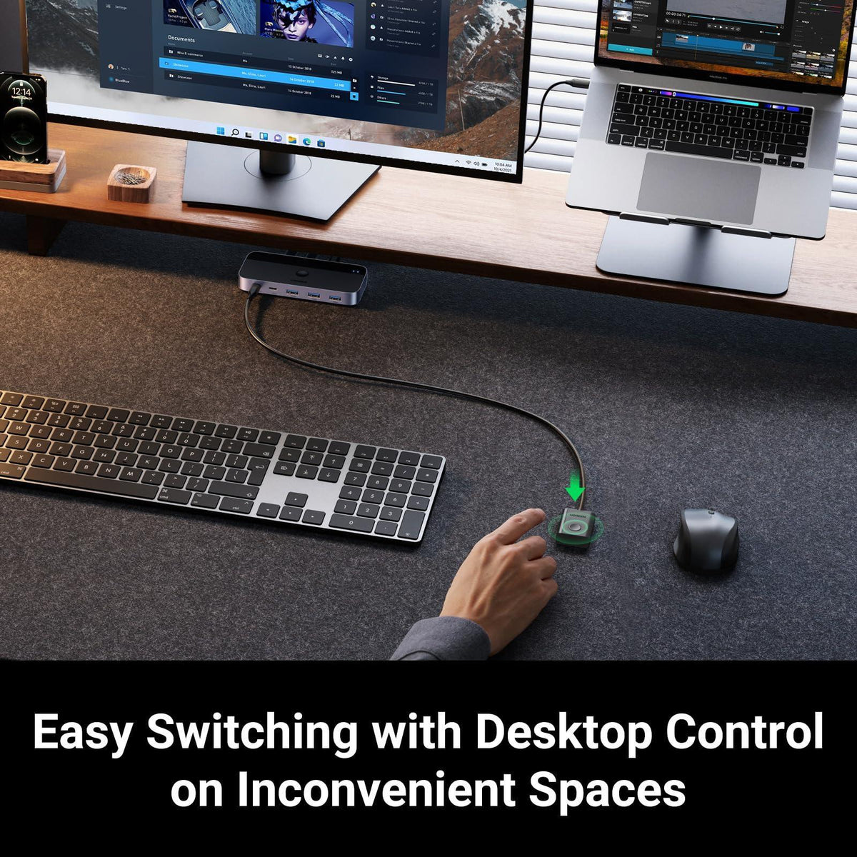 UGREEN USB 3.0 Switch 2 Computers Sharing USB C & A Devices, 4 Port USB Switcher Sharing Keyboard and Mouse, Printer/Scanner USB Switch Hub for Two Computers with 2 USB3.0 Cables and Controller