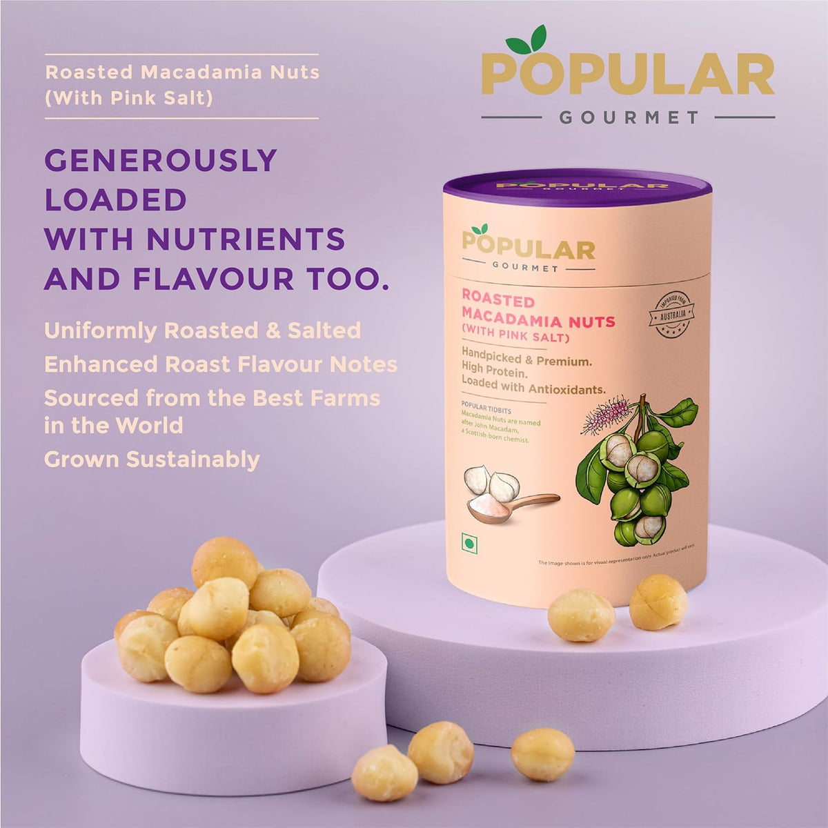 Popular Gourmet Macadamia - Pink salt 200g - Handpicked nuts, Unsalted & Gluten-Free, Crunchy, Healthy snacks for kids and adults, Rich in Antioxidants, with vitamin b1 and magnesium