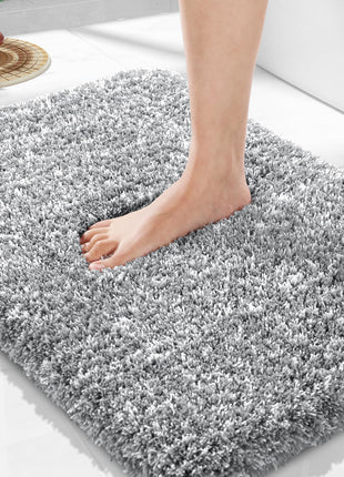 Yimobra Bathroom Rugs Non Slip Washable, Ultra Soft and Water Absorbent Bath Mats, Fluffy Shower Mat Outside, Plush Matts for Bathroom Floor/Sink, 24X17, Home Decor Accessories, Light Gray and White