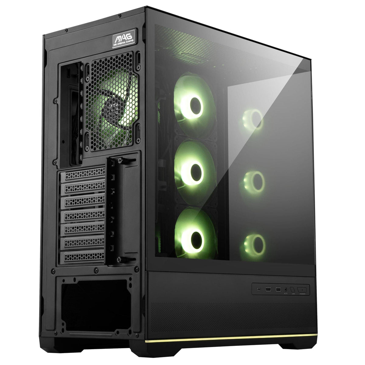 MSI MAG PANO 110R PZ - Mid-Tower Gaming PC Case - Tempered Glass Side Panel - 3 x 120mm ARGB Fans - Liquid Cooling Support up to 360mm Radiator - Mesh Panel for Optimized Airflow