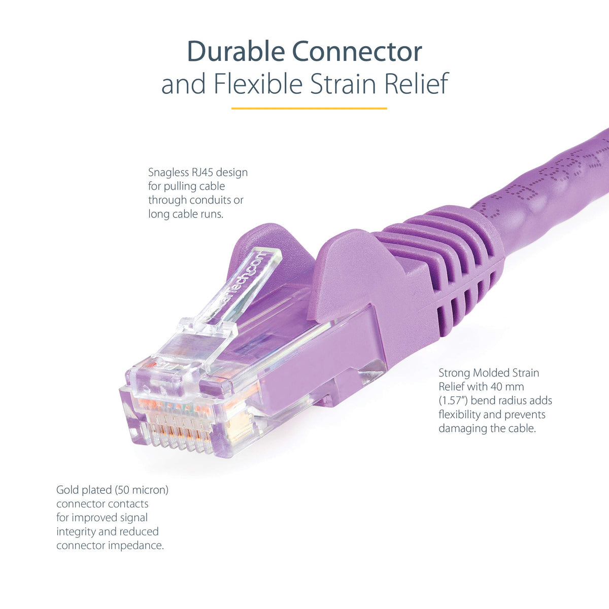 StarTech.com 6in CAT6 Ethernet Cable - Purple CAT 6 Gigabit Ethernet Wire -650MHz 100W PoE RJ45 UTP Network/Patch Cord Snagless w/Strain Relief Fluke Tested/Wiring is UL Certified/TIA (N6PATCH6INPL)