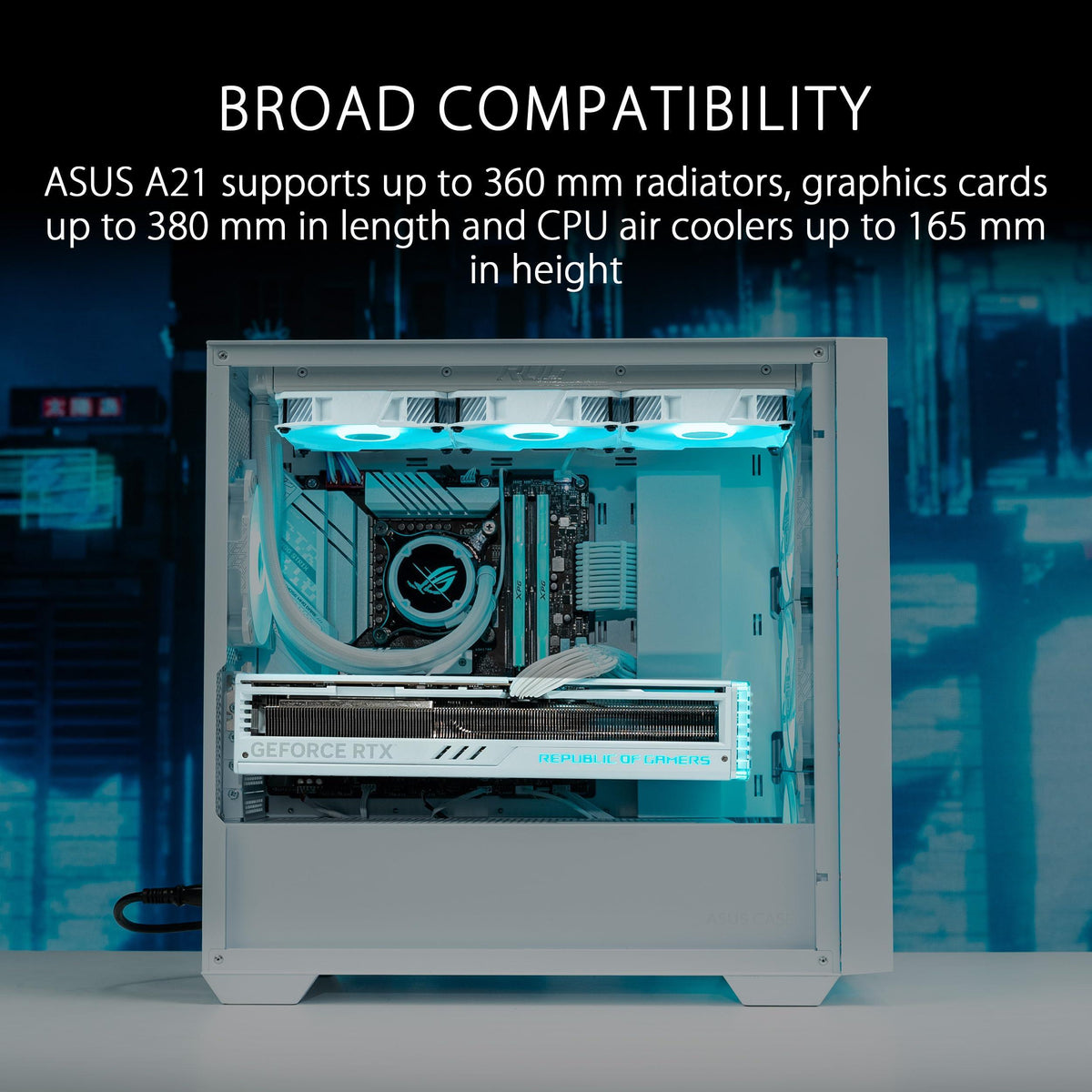 ASUS A21 Micro-ATX Case White Edition Supports Graphics Cards up to 380mm, 360mm Coolers, & Standard ATX PSUs, Porous Front-Panel Mesh, Compatible with New BTF Hidden Connector Technology