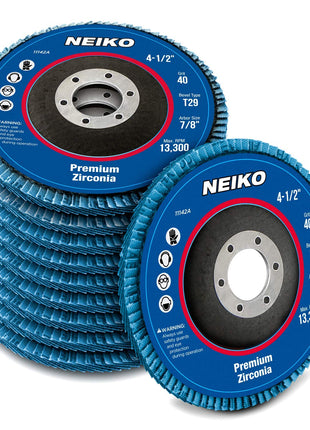 Neiko 11142A Premium Zirconia Flap Disc | 4.5" x 7/8-Inch, 40 Grit, Bevel Type #29 - 10 Pack
