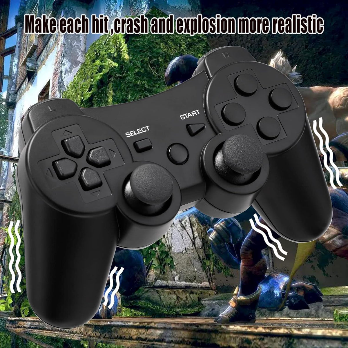 Diswoe Controller for PS-3, Wireless Bluetooth Controller Gamepad Joystick, Double Vibrating Controller for Play_station 3 with Charger Cable Cord Thump Grips
