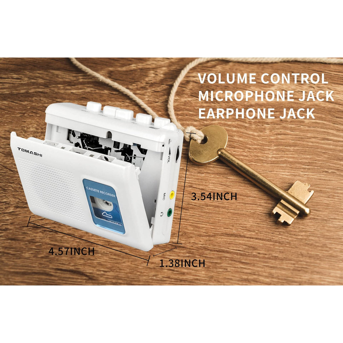 TOMASHI Portable Cassette Player Tape Recorder with Built-in Speaker,Microphone,Headphone Jack-, 4.57 x 3.54 x 1.38inch