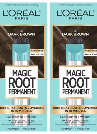 L'Oreal Paris Magic Root Rescue 10 Minute Root Hair Coloring Kit, Permanent Hair Color with Quick Precision Applicator, 100 percent Gray Coverage, 4 Dark Brown, 2 count