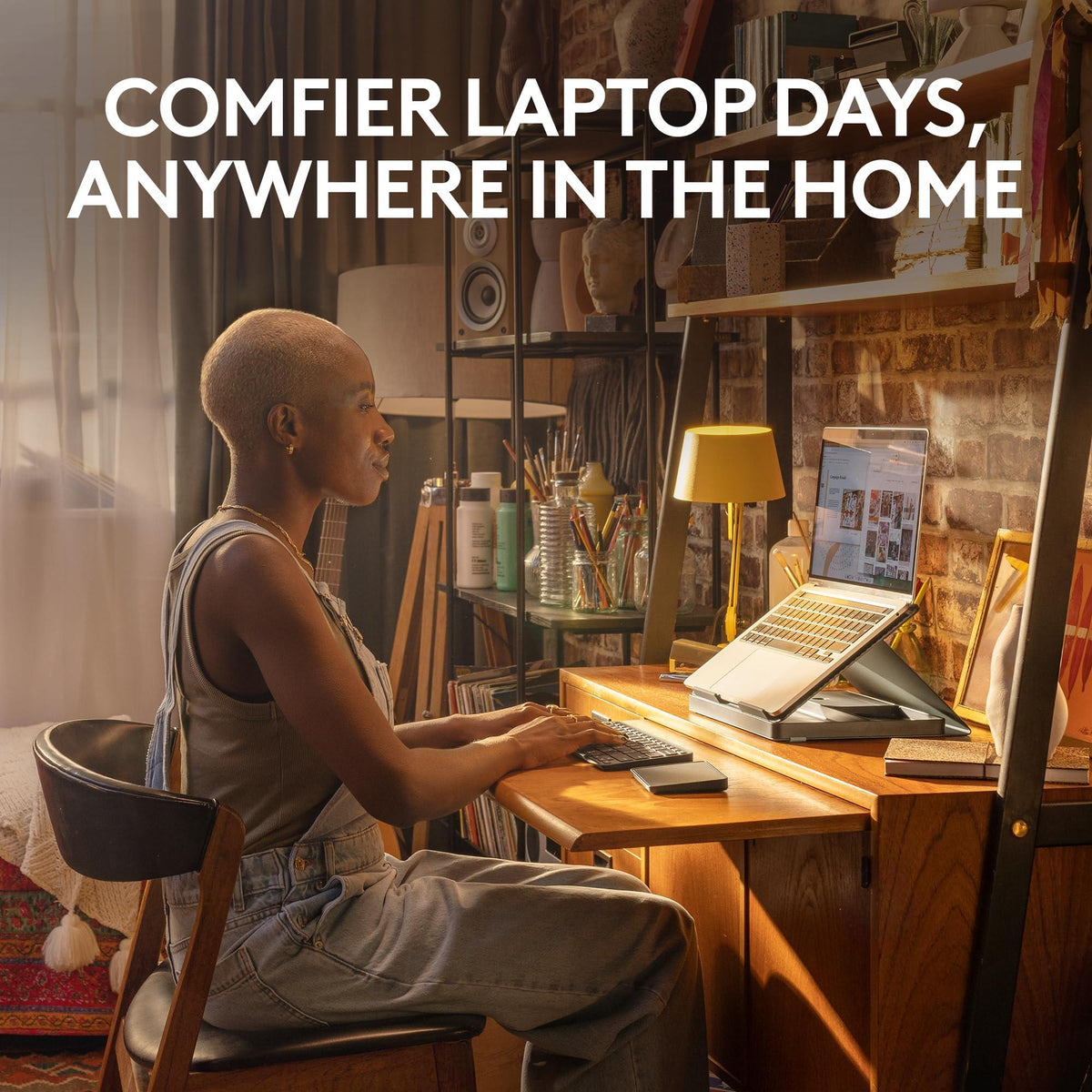 Logitech Casa Pop Up Desk Kit - Adjustable Laptop Stand for Desks, Wireless Keyboard & Touchpad, Bluetooth, USB C Charging, Classic Chic, Green/Black