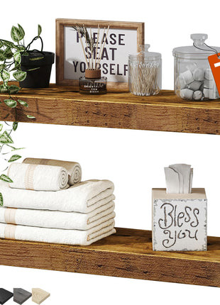 QEEIG Bathroom Floating Shelves for Wall - 15.7" Wall Mounted Shelf Over Toilet Farmhouse Home Decor Display Bookshelf Small 15.7 x 6.7 inch Set of 2, Rustic Brown (008-40BN)