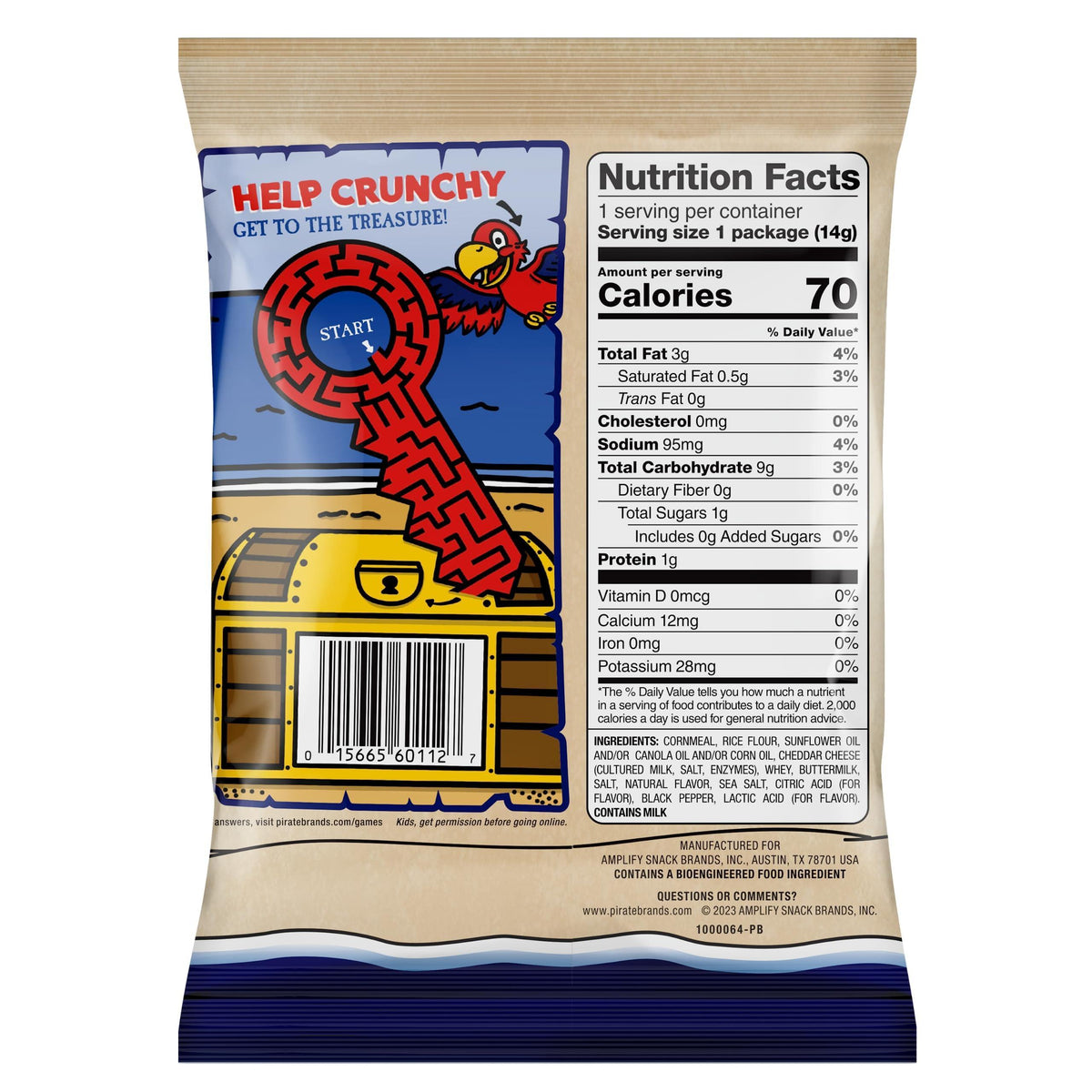 Pirate's Booty Aged White Cheddar Cheese Puffs, Gluten-Free, Kids Snacks, 0.5oz (24ct)