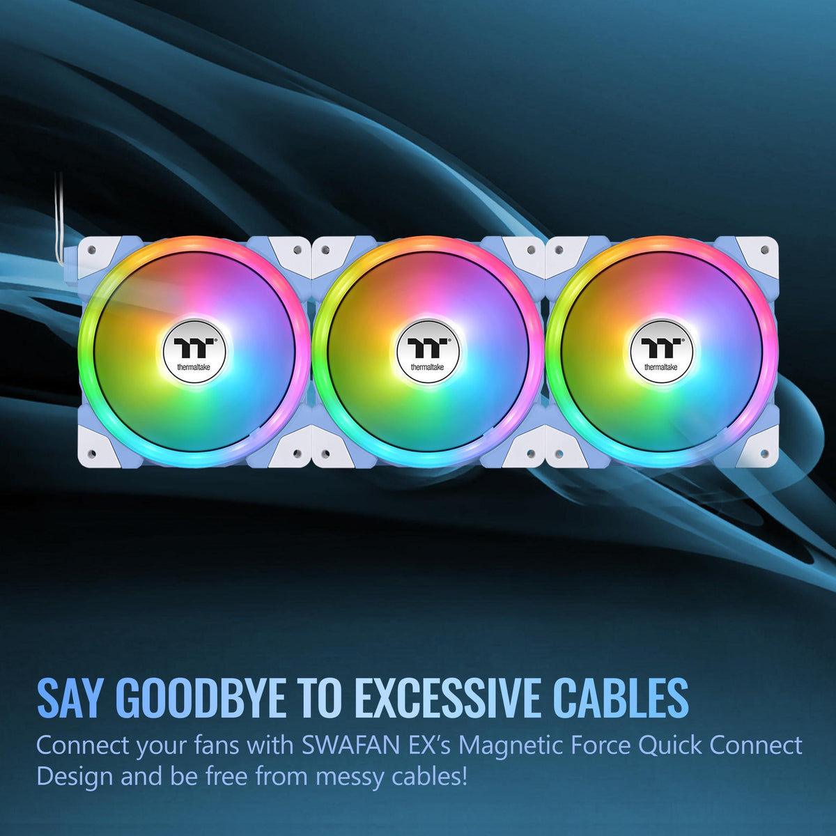 Thermaltake SWAFAN EX 14 ARGB 140mm Cooling Fan, Hydrangea Blue, 3-Fan pcak, 500~2000 RPM, Magnetic Connection, Reversable Blades, sync with MB RGB Software, CL-F184-PL14BU-A