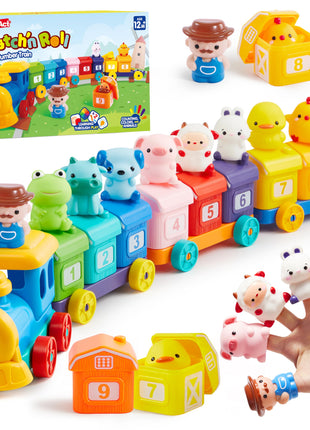 Play-Act Learning Toy for Toddlers 1 2 3 Years Old, Counting, Matching & Sorting Montessori Learning Farm Train Including 9 Farm Animals, Birthday Gift for Baby Boys Girls