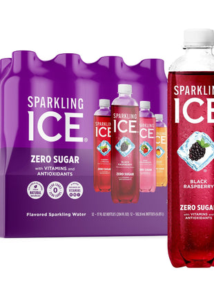 Sparkling Ice Purple Variety Pack, Flavored Water, Zero Sugar, with Vitamins and Antioxidants, 17 fl oz, 12 count (Black Raspberry, Cherry Limeade, Orange Mango, Kiwi Strawberry)