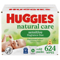 Huggies Natural Care Sensitive Baby Wipes, Hypoallergenic, 99% Purified Water, 3 Refill Packs (624 Wipes Total)