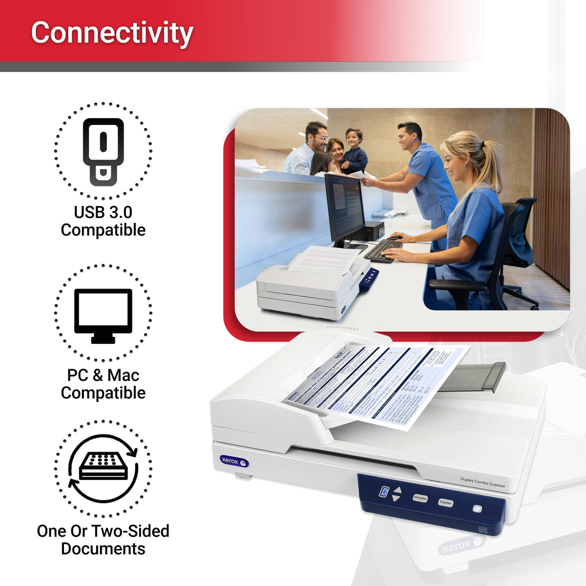 Xerox XD-COMBO Duplex Combo Flatbed Document Scanner for PC and Mac, Automatic Document Feeder (ADF)