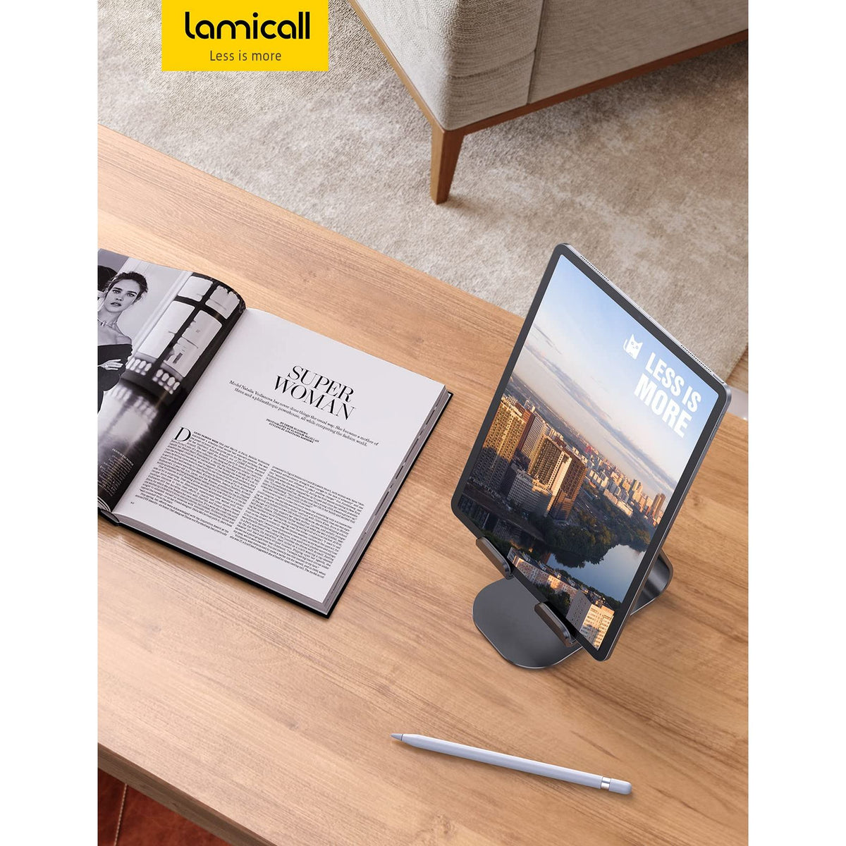 Lamicall Tablet Stand Adjustable, Tablet Stand : Desktop Stands Holder Dock Compatible with Tablets Such as iPad 2018 Pro 9.7, 10.5, Air Mini 4 3 2, Kindle, iPhone 17 Max, E-Reader (4-13'')- Black