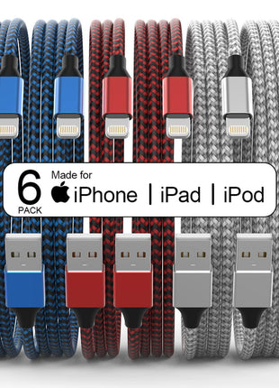 [Apple MFi Certified] 6Pack 3/3/6/6/6/10 FT iPhone Charger Nylon Braided Fast Charging Lightning Cable Compatible iPhone 14 Pro/13 mini/13/12/11 Pro MAX/XR/XS/8/7/Plus/6S/SE/iPad