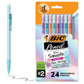 BIC Xtra-Smooth Pastel Mechanical Pencils with Erasers, Medium Point (0.7mm), 24-Count Pack, Bulk Mechanical Pencils for School or Office Supplies