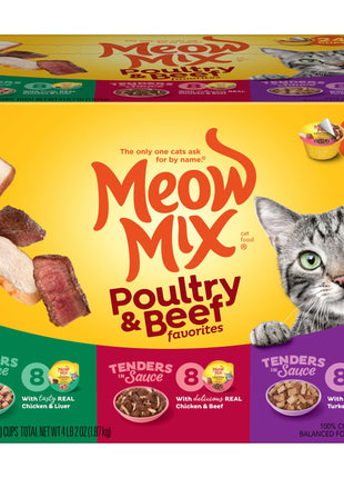 Meow Mix Tender Favorites Poultry & Beef Variety Pack, Wet Cat Food, 2.75 oz Cup (24 Pack)
