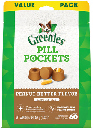 Greenies Pill Pockets Large Size Dog Treats, Peanut Butter, 15.8 oz | Vet-recommended, capsule size, low calorie, odor masking, stress- and mess-free medication experience