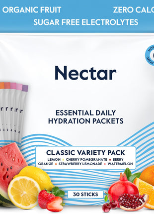 Nectar Hydration Packets - Electrolytes Powder Packets - Sugar Free & 0 Calorie - Organic Fruit Liquid Daily IV Electrolytes Powder for Dehydration Relief and Rehydration (Variety 30 Pack)